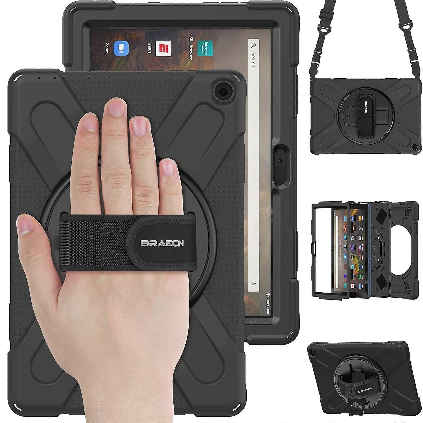 Fire HD 10/HD 10 Plus 11th Generation Case, Case with Straps & Kickstand - Black