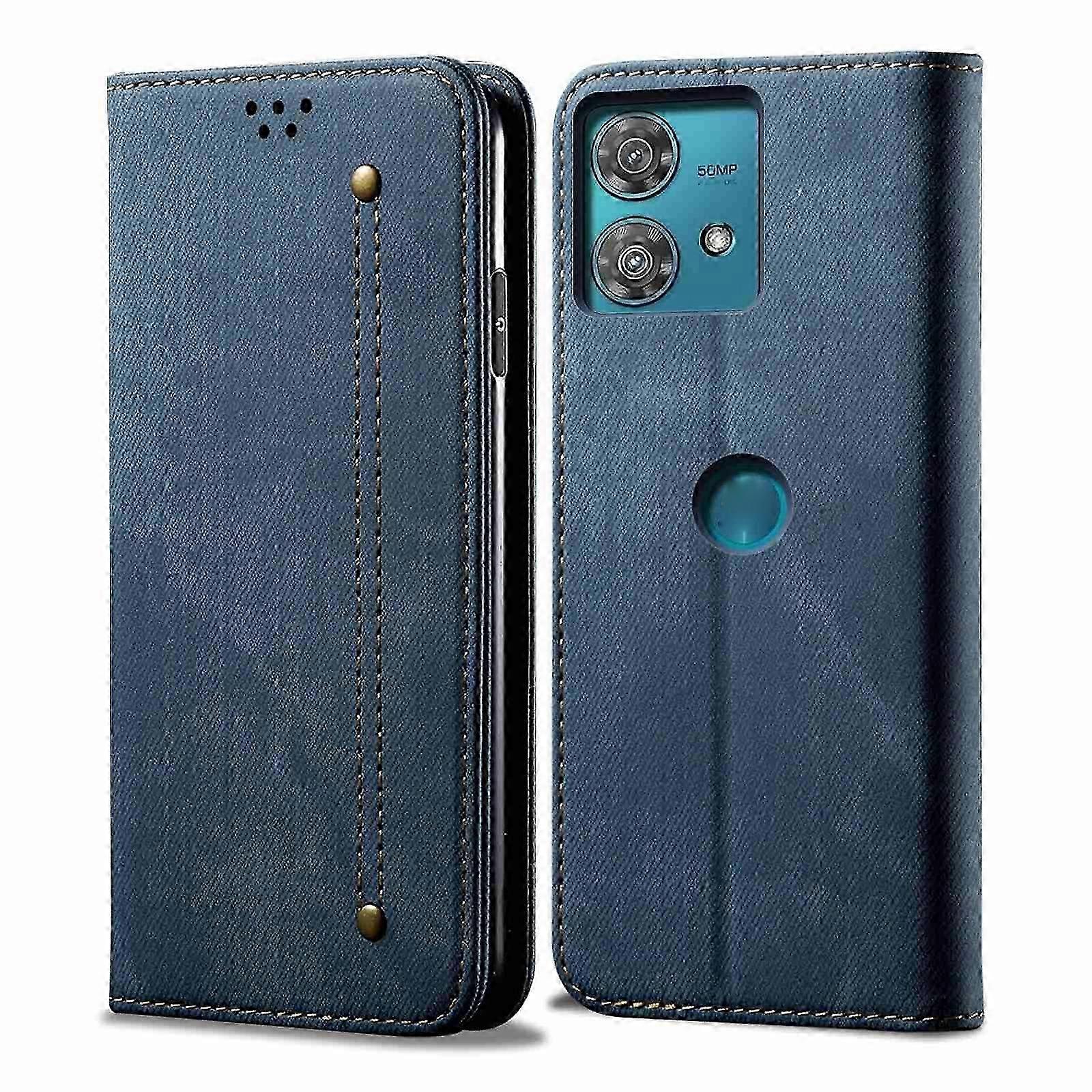 (Nouveau) Étui de téléphone en cuir à rabat à texture denim