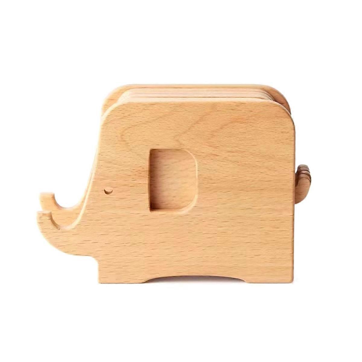 Solid Wood Elephant Cartoon Coaster Solid Wood Coffee Coaster Pot and Bowl Combination Desktop Insul