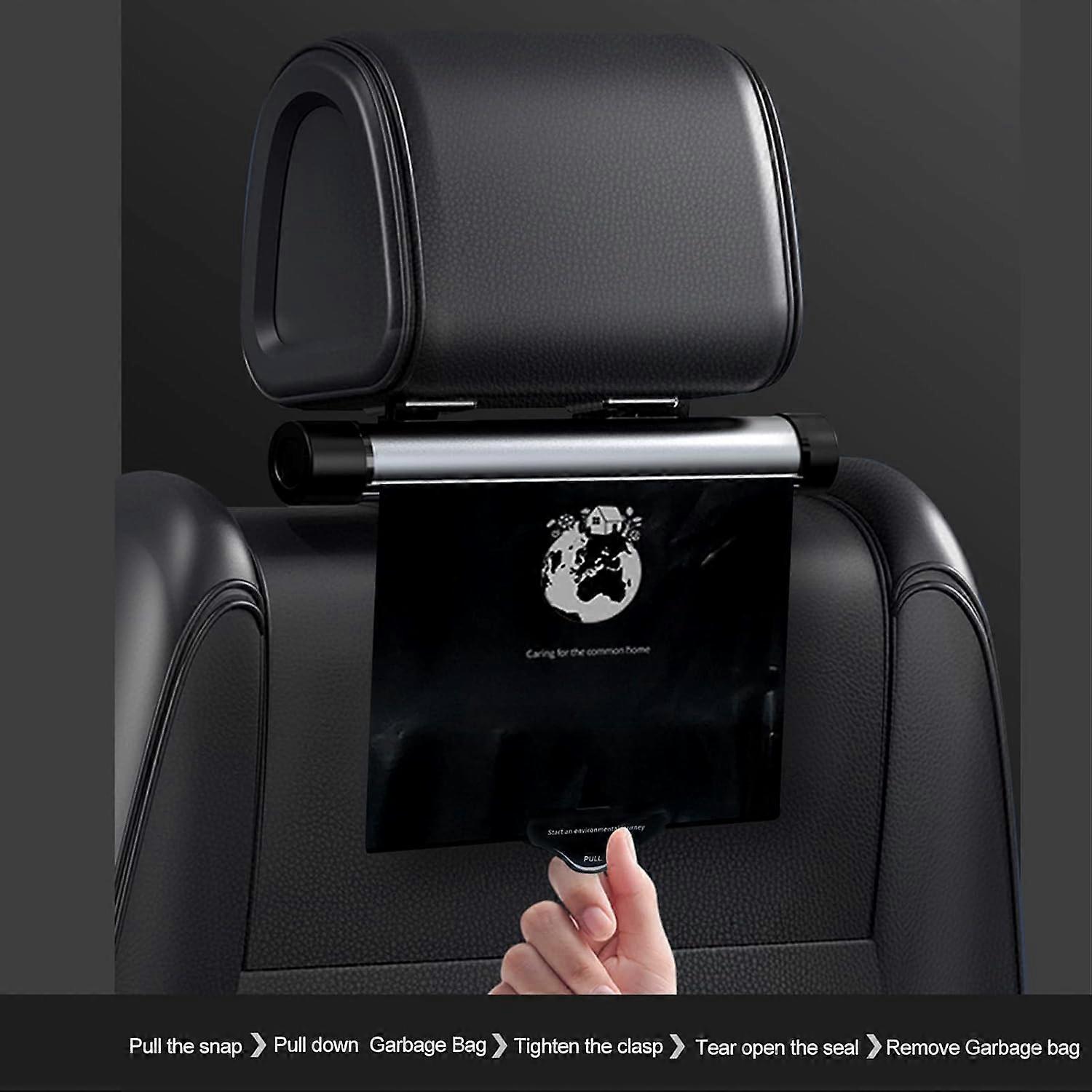 Car Trash Bags With Dispenser - 40 Bags + Holder, Hangs On Headrest, 10.2x8.5 Inch