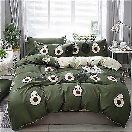 Green Halved Avocado Duvet Cover Set, Kids Tropical Fruit Bedding, Soft Breathable 4-Piece Bedding Set, 1 Flat Sheet, 1 Duvet Cover, 2 Pillowcases