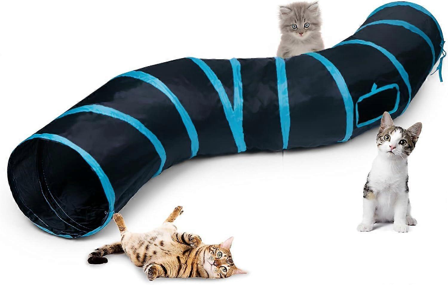 Cat Tunnel, S-2-Way Cat Tunnels for Indoor Cats, Collapsible Cat Play Tunnel, Interactive Toy Maze Cat House with 1 Play Ball for Cats, Puppy, Blue