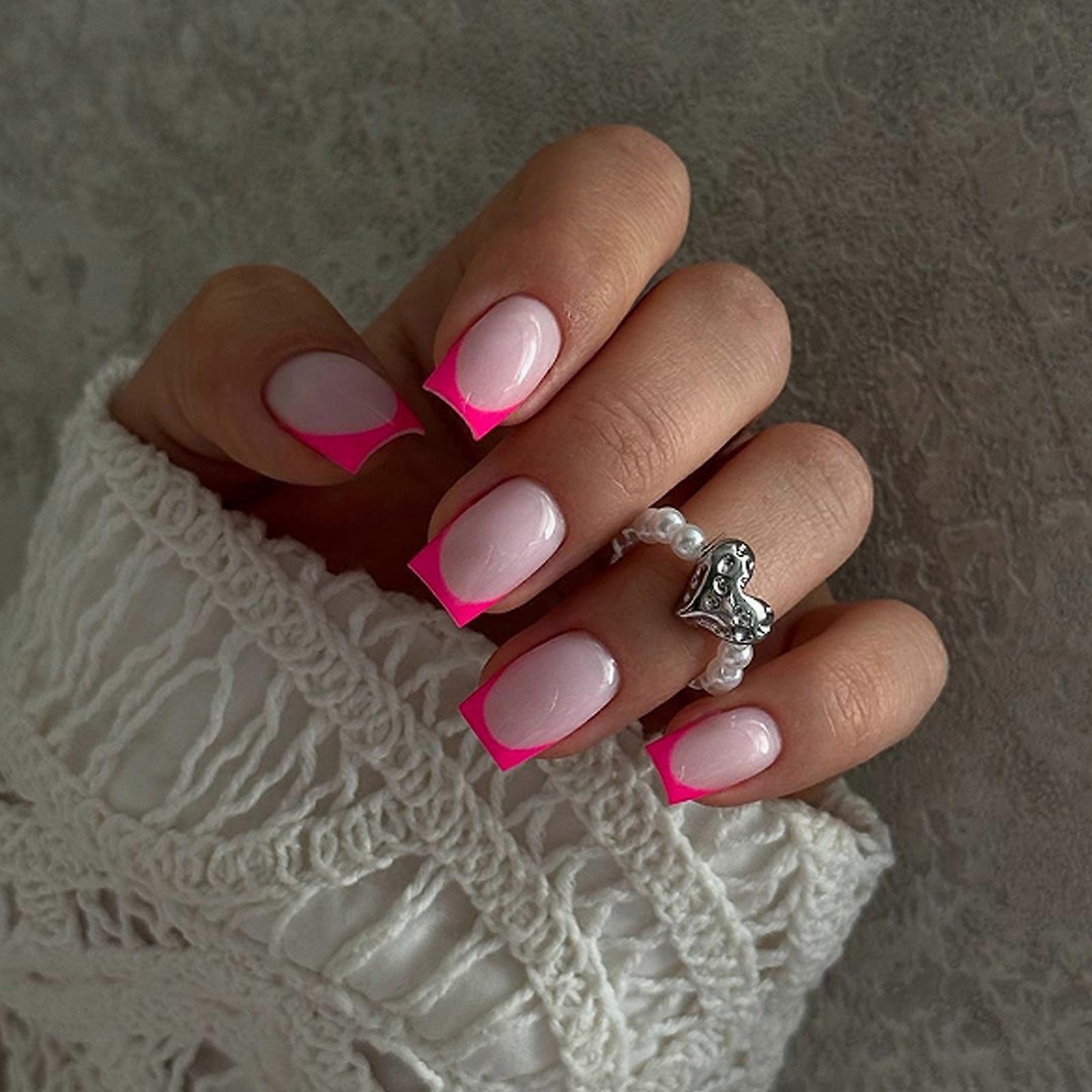 24個ネイルフレンチチップフェイクネイルスクエアフェイクネイルデザイン人工アクリルネイルフルカバー偽のネイルを押す