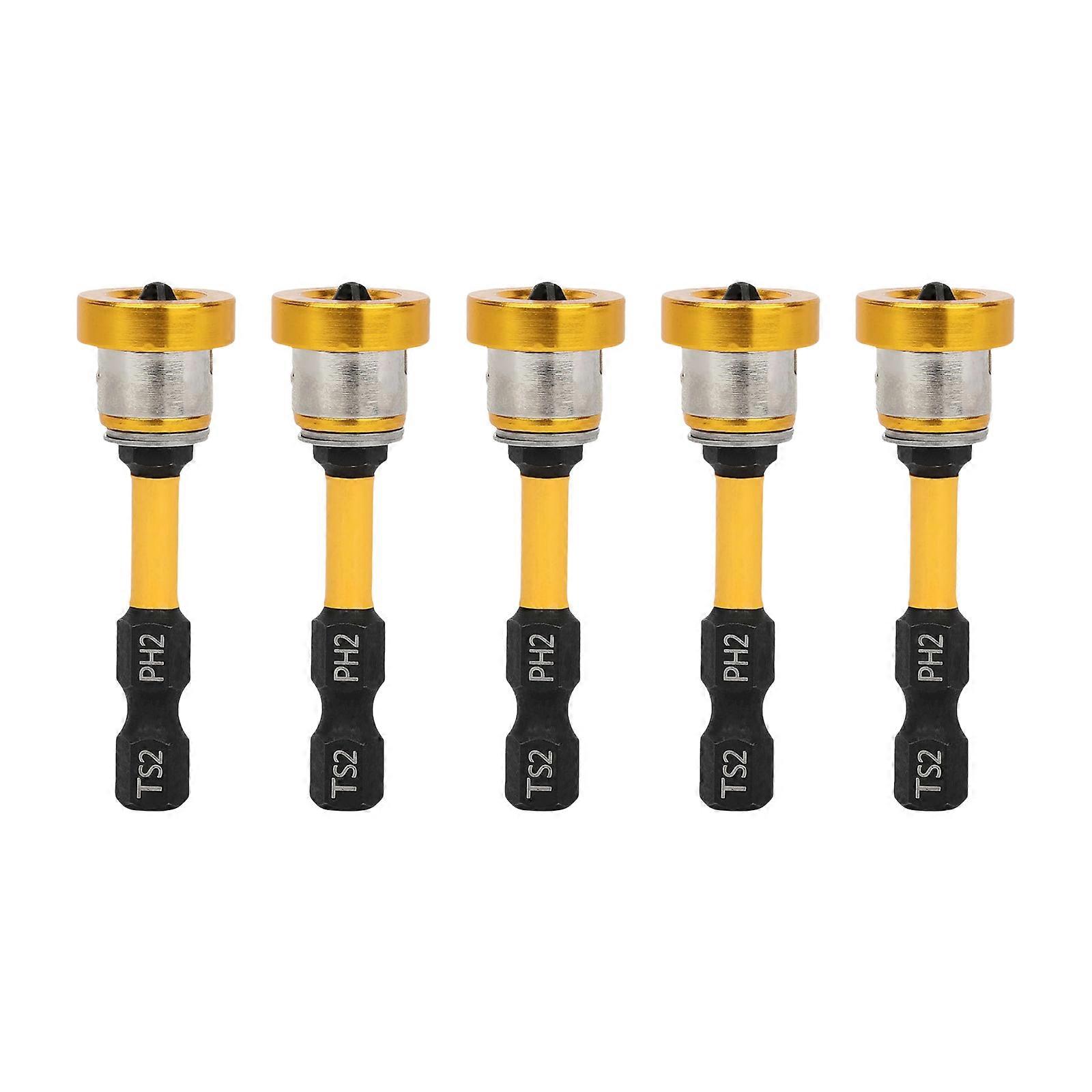 Pack Of 5 Adjustable Drywall Screwdriver Bits Magnetic Design For Precise Depth Control And Efficient Bit Changes  Gold