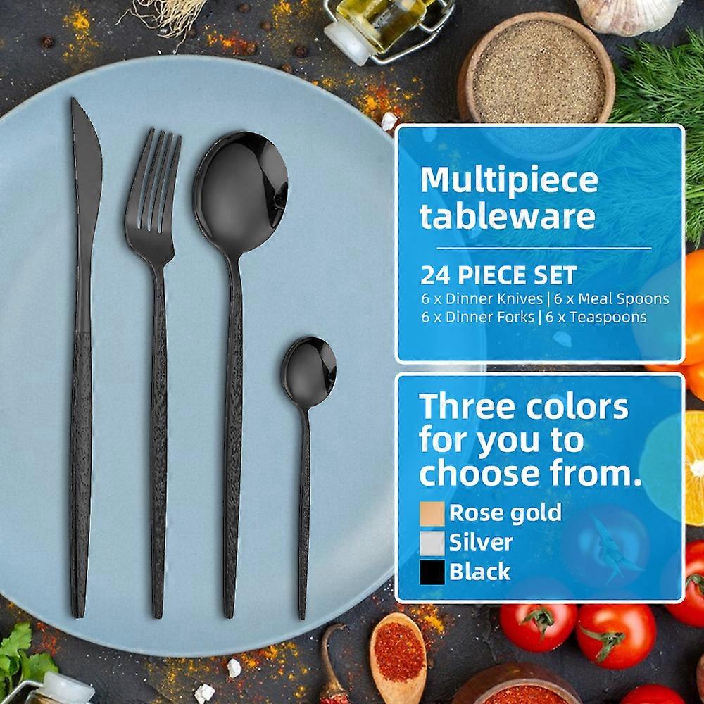 24-Piece Stainless Steel Silverware Set for 4, Hammered Flatware