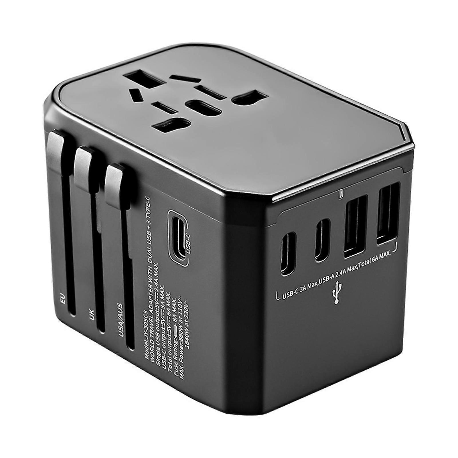 Travel Power Adapter Converters 305C3 for Global Use, 2 USB + 3 Type C Port Connectors for All Genders