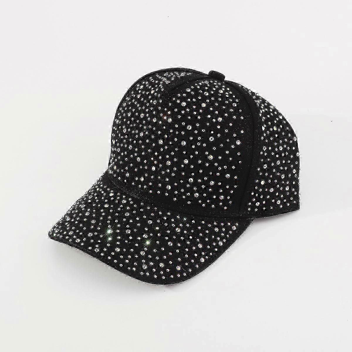 Adjustable Breathable Rhinestone Baseball Cap Bling Sequins black