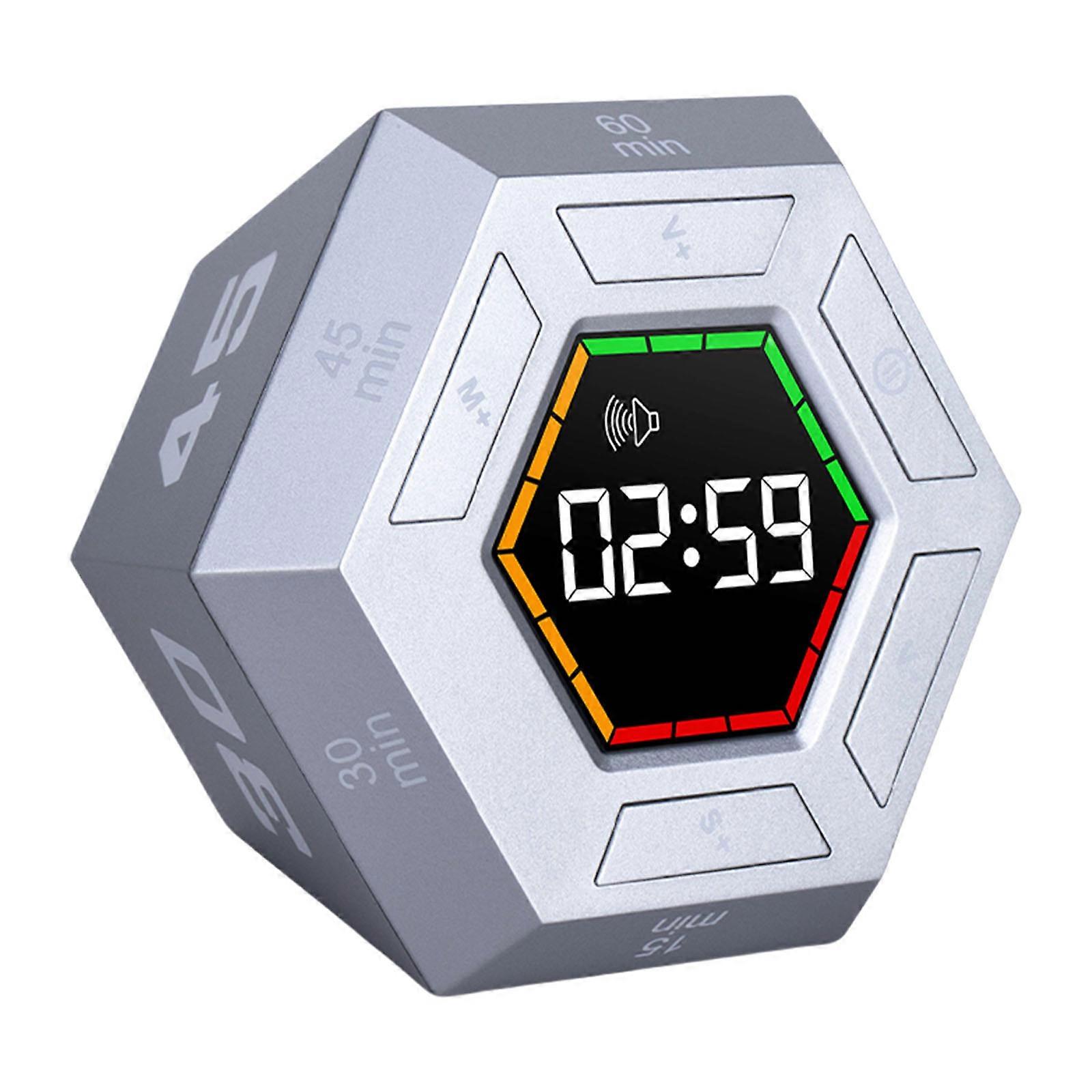 Digital Countdowns Task Timer Educational LED Display Hexagonal Timer For Students Multifunctional Time Management Tool  Silver