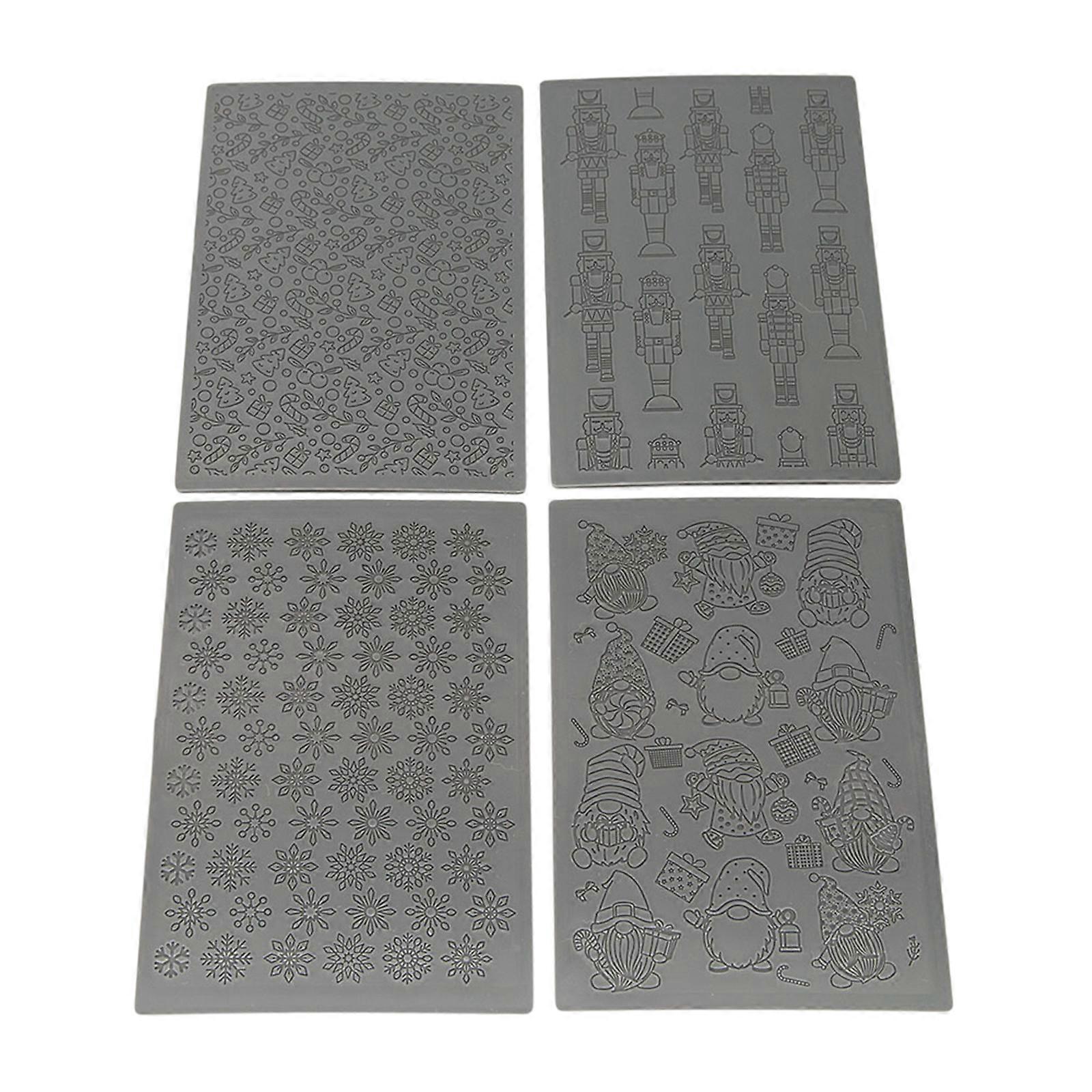 4Pcs Christmas Themed Clay Texture Mat, Clay Texture Sheets Set, Clay Earrings Tool Clay Texture Mat for Jewerly Making