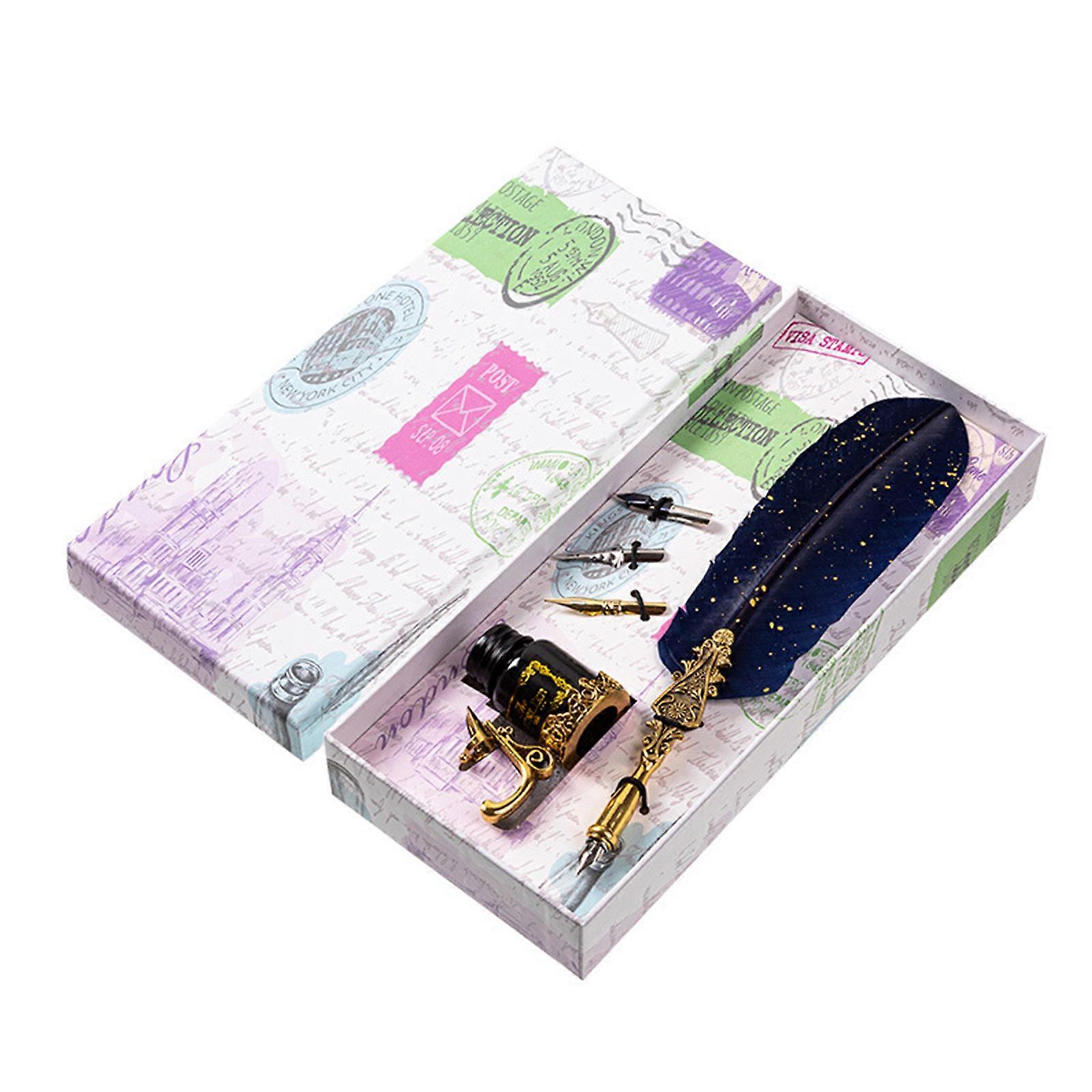 Retro Feather Dip Pen Kits with Replacement Pen Nib and Ink, Antique Dip Pen for Gothic Calligraphy Writing Drawing