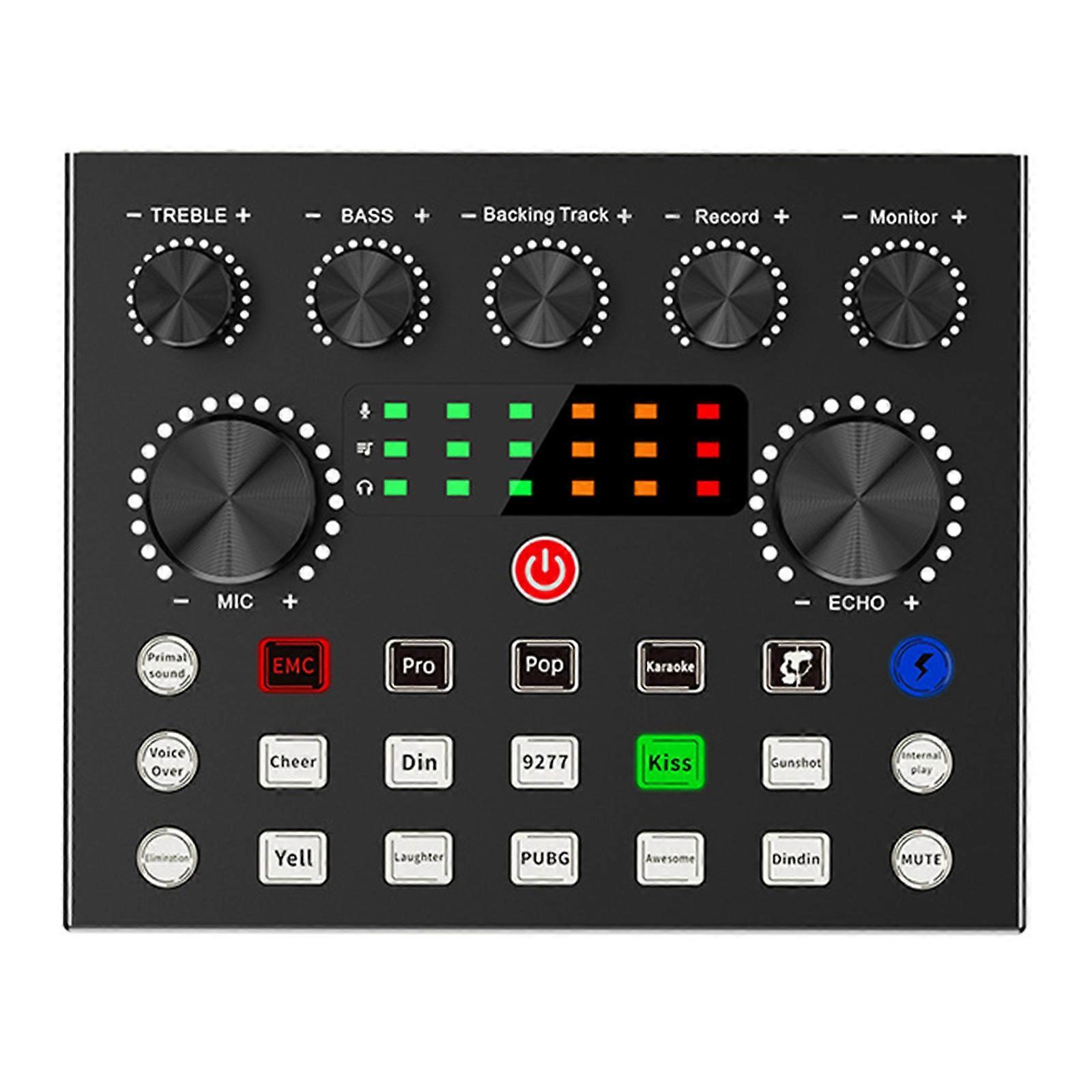 Sound Mixer With Voice Changer Mixer Sound Card  LED Light for Karaoke Streaming Recording Podcast Live Streaming