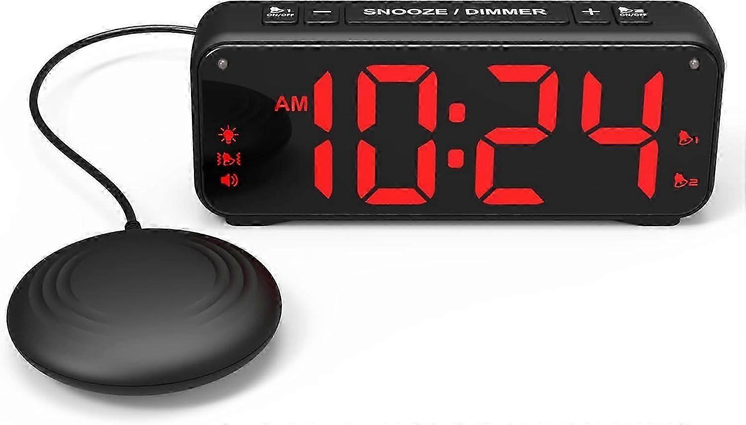 Vibration Alarm Clock,Extra Loud Alarm for Sleeper, Extra Large Display for Elderly with Dual Alarm