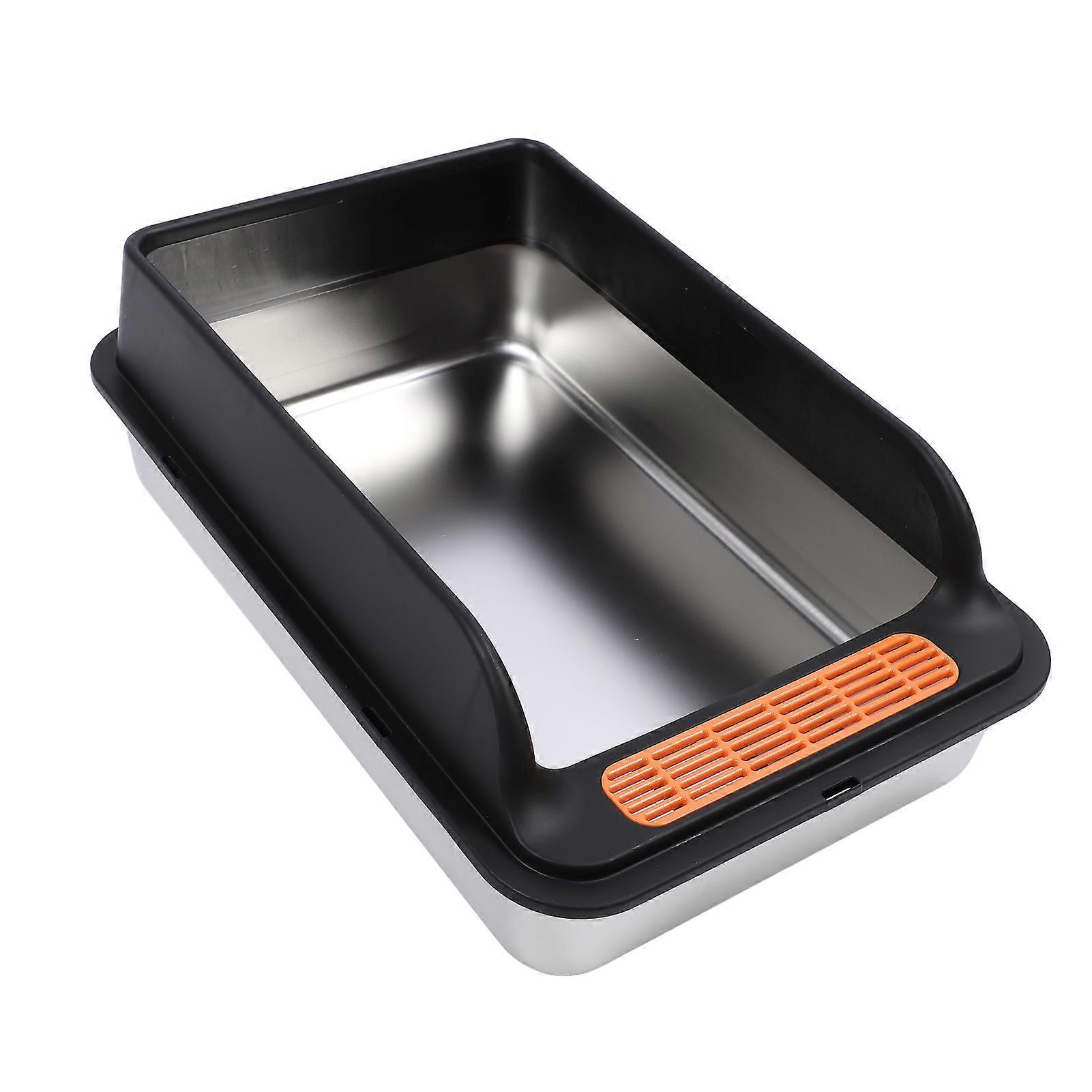 Extra Large Cat Litter Box Large Capacity Stainless Steel Splash Proof Open Top Easy To Clean for Multiple Cats Black Extra Large