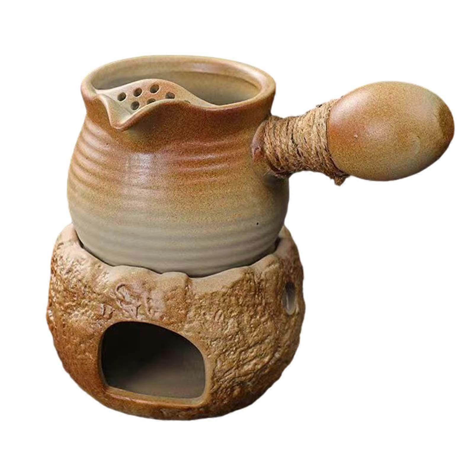Demlik ve Isıtıcı ile Seramik Çaydanlık Küçük Kaynar Su Potası Isıya Dayanıklı 15oz