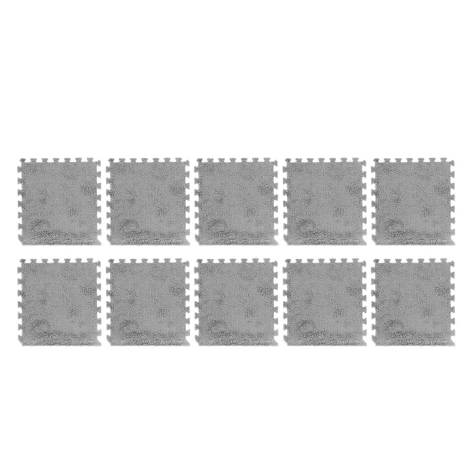 10 Pack Plush Foam Non-Slip Floor Mats, Cuttable, Thick, Interlocking, for Bedroom, Grey