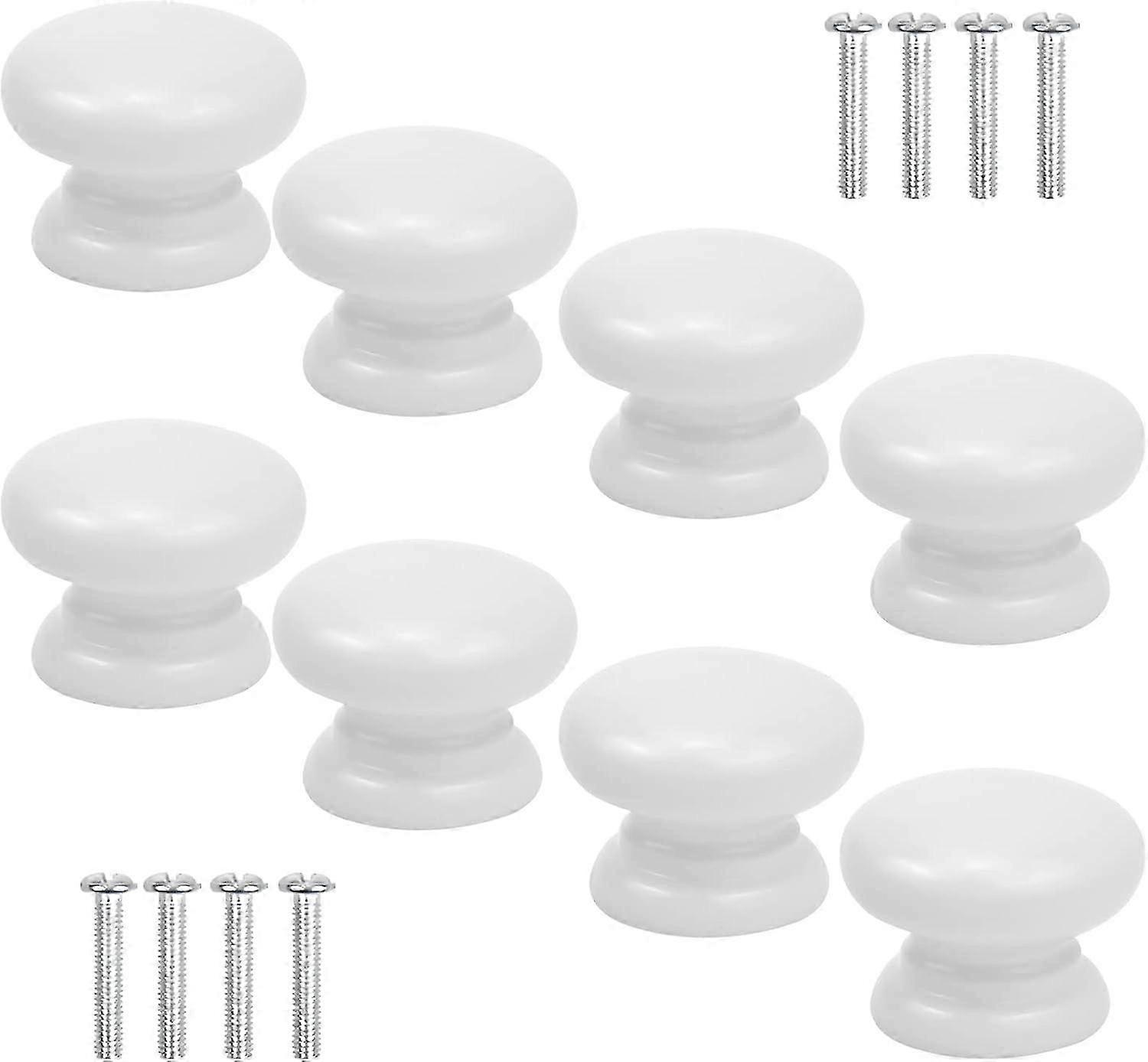 8 Pcs White Cabinet Knobs, 33MM Round Mushroom Drawer Pulls Solid Door Handles