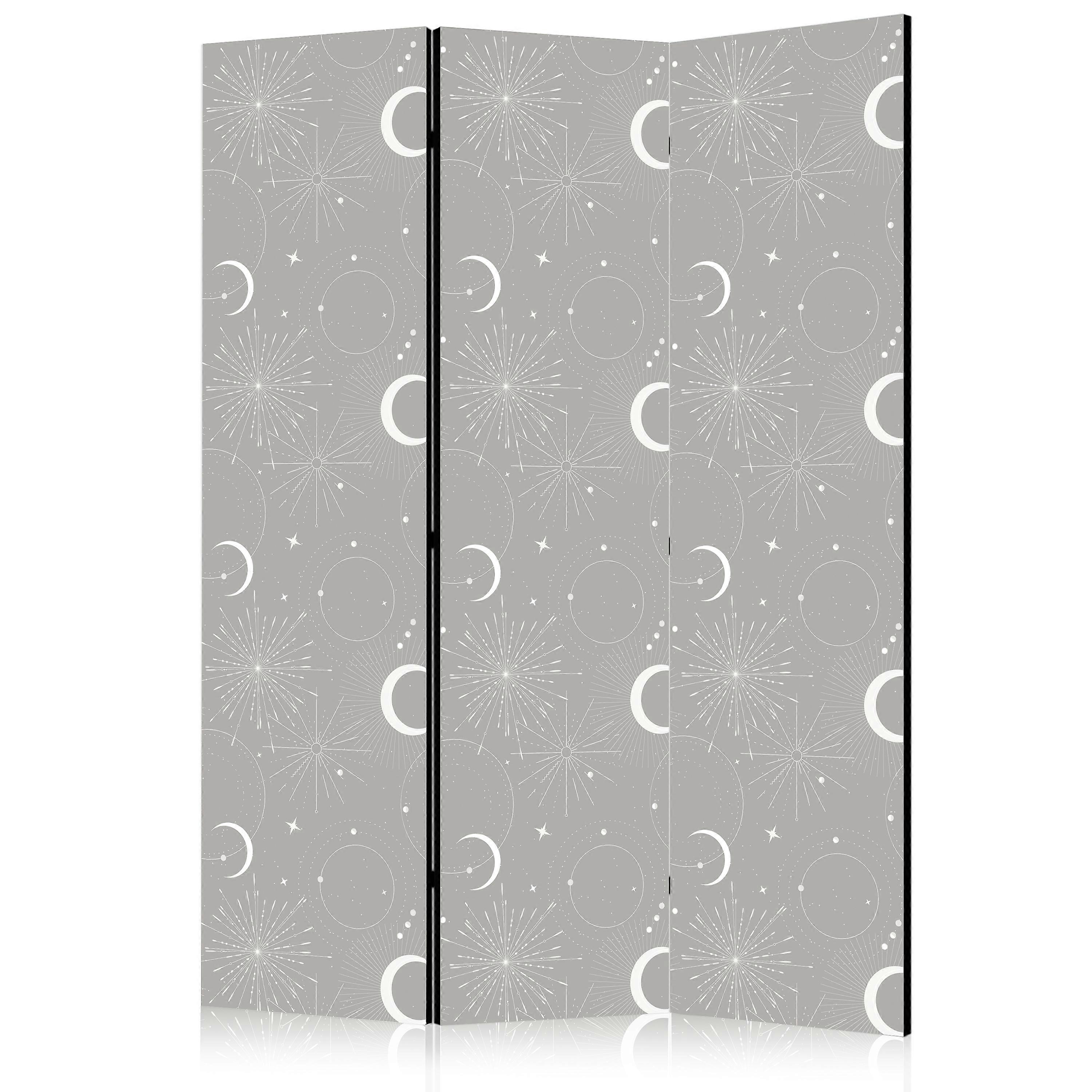 Screen - Cosmic Fireworks - Elegant Pattern with Moons and Stars on Gray Background