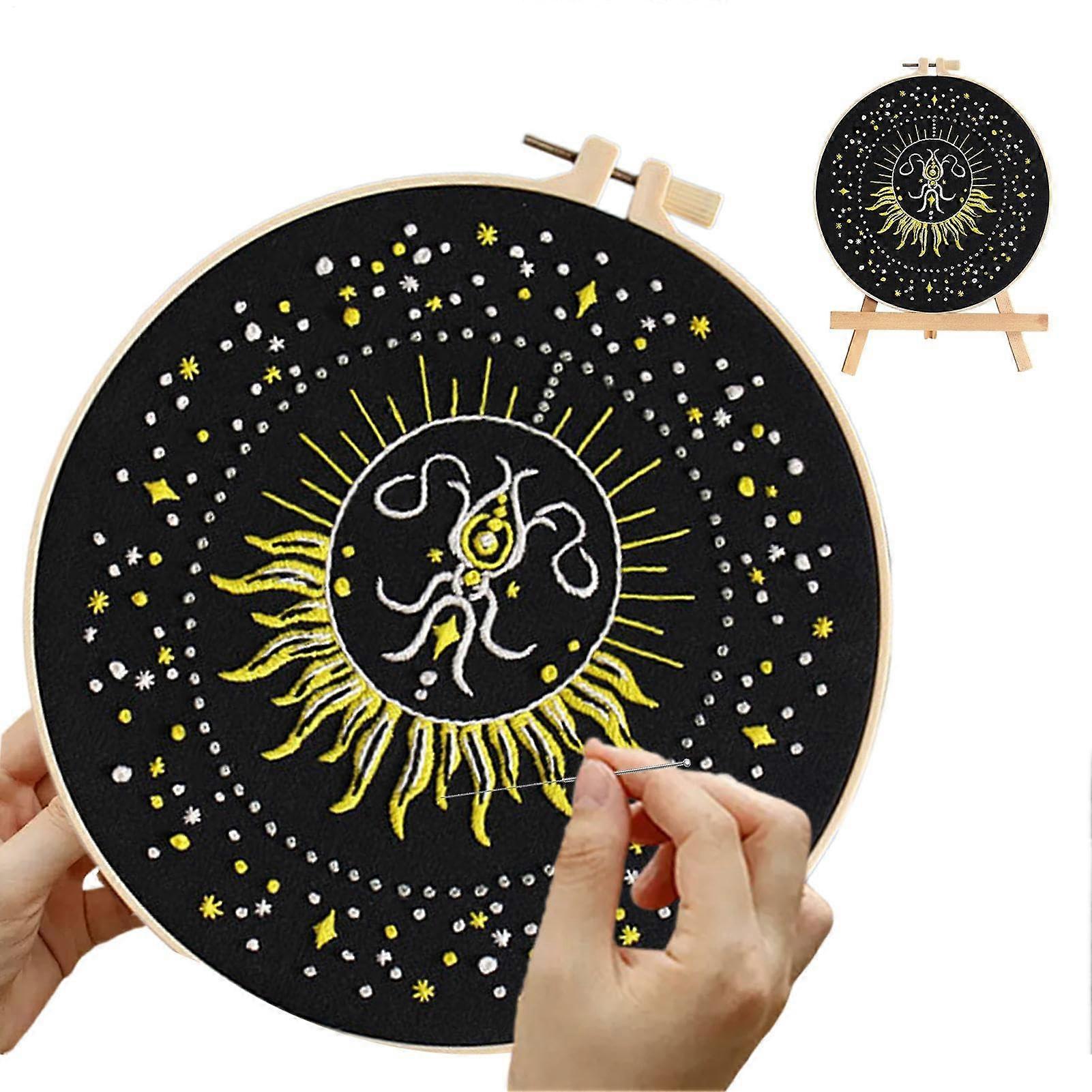 Tarot Embroidery Kit for Beginners | Easy Stitching Set with Moon Pattern | Punch Needle Supplies with Fabric Needlepoint