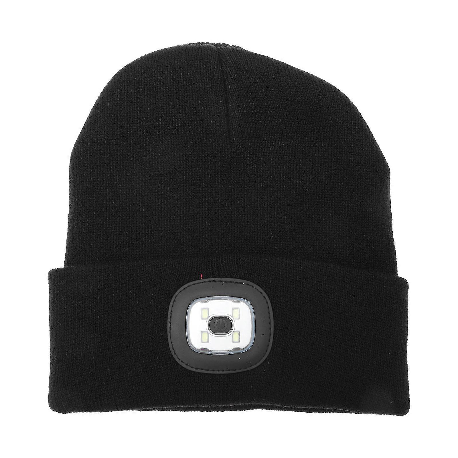 USB Rechargeable Glowing Hat for Outdoor Activities Warm Comfortable with Adjustable Size Black