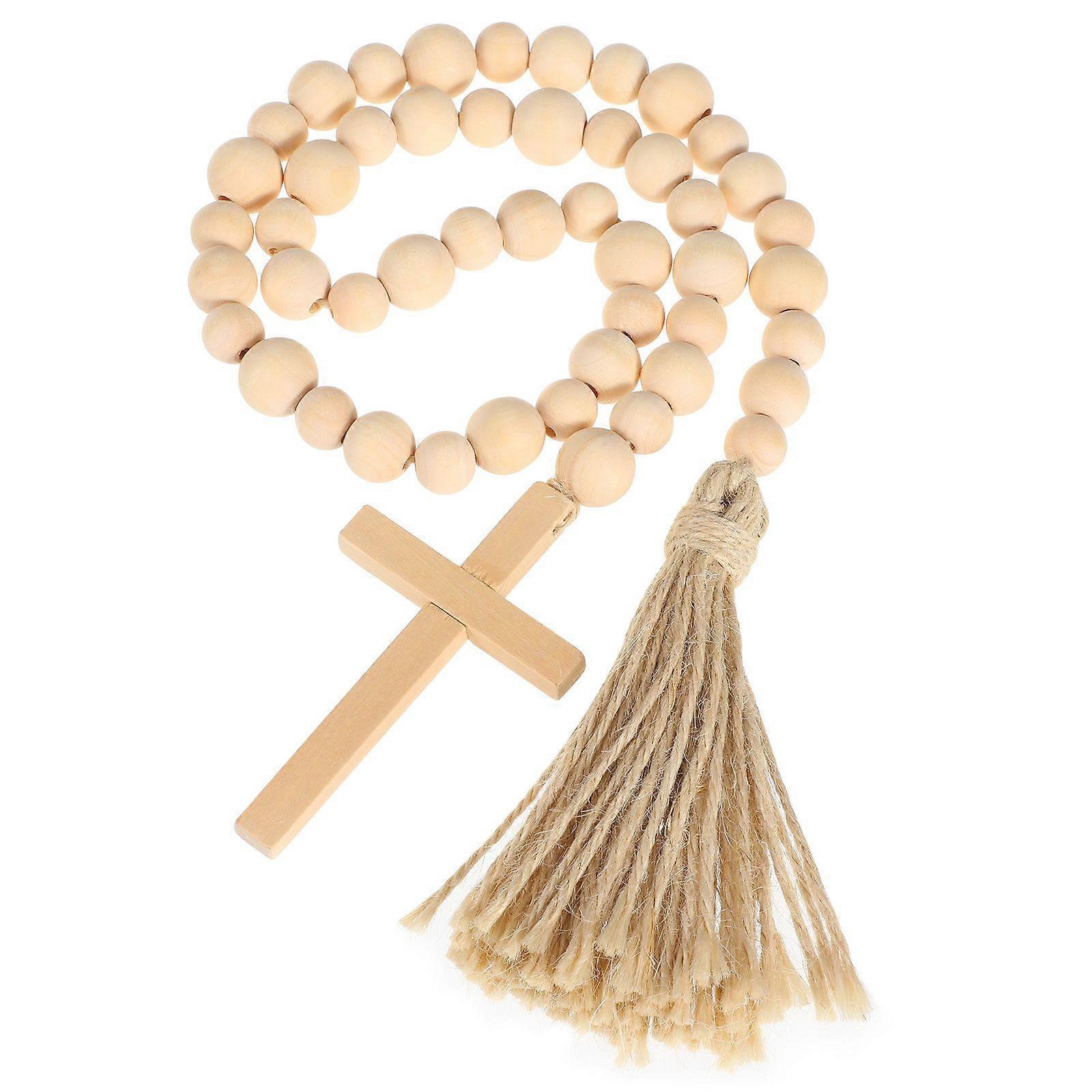Pastoral Style Beads String Decoration Delicate Wood Beads String Pendant with Tassel