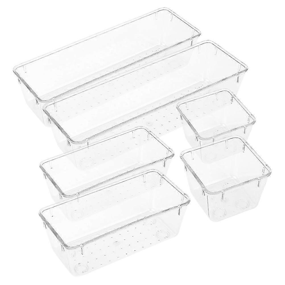 Clear Drawer Organizer Trays (6pcs) – Versatile Storage for Makeup, Office Supplies & Utensils – Compact, Easy to Clean Design for Small Spaces