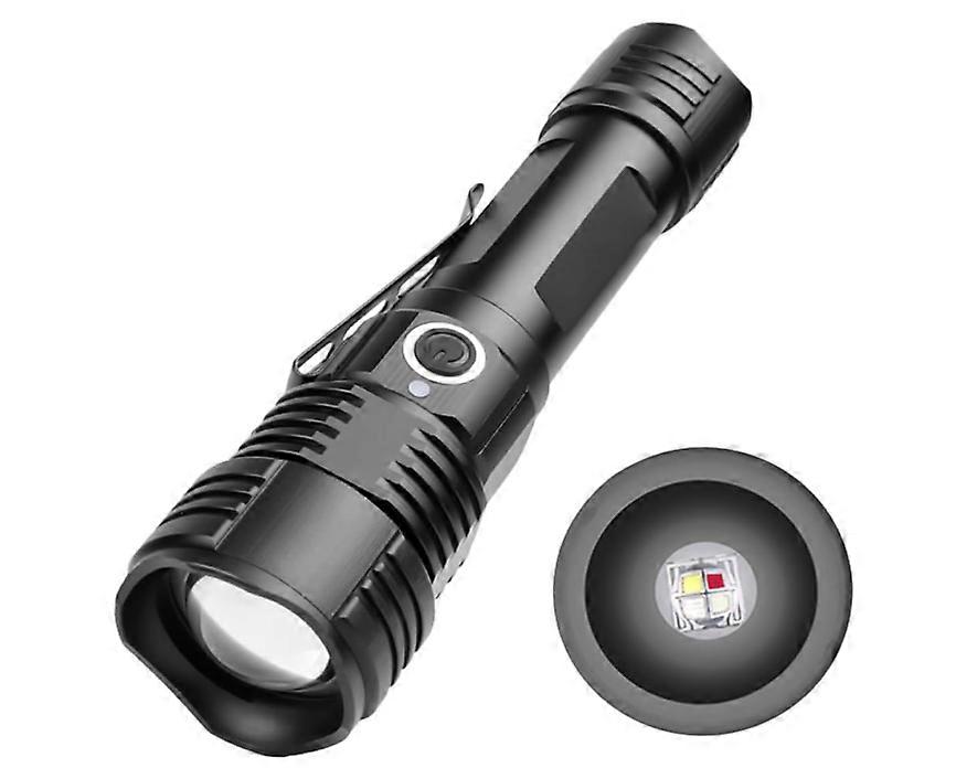 LED Rechargeable Flashlight 1Pc LED Flashlight Flash Torch LED Torch Light Adjustable 5 Modes Torch Portable Electric Torch(Black)