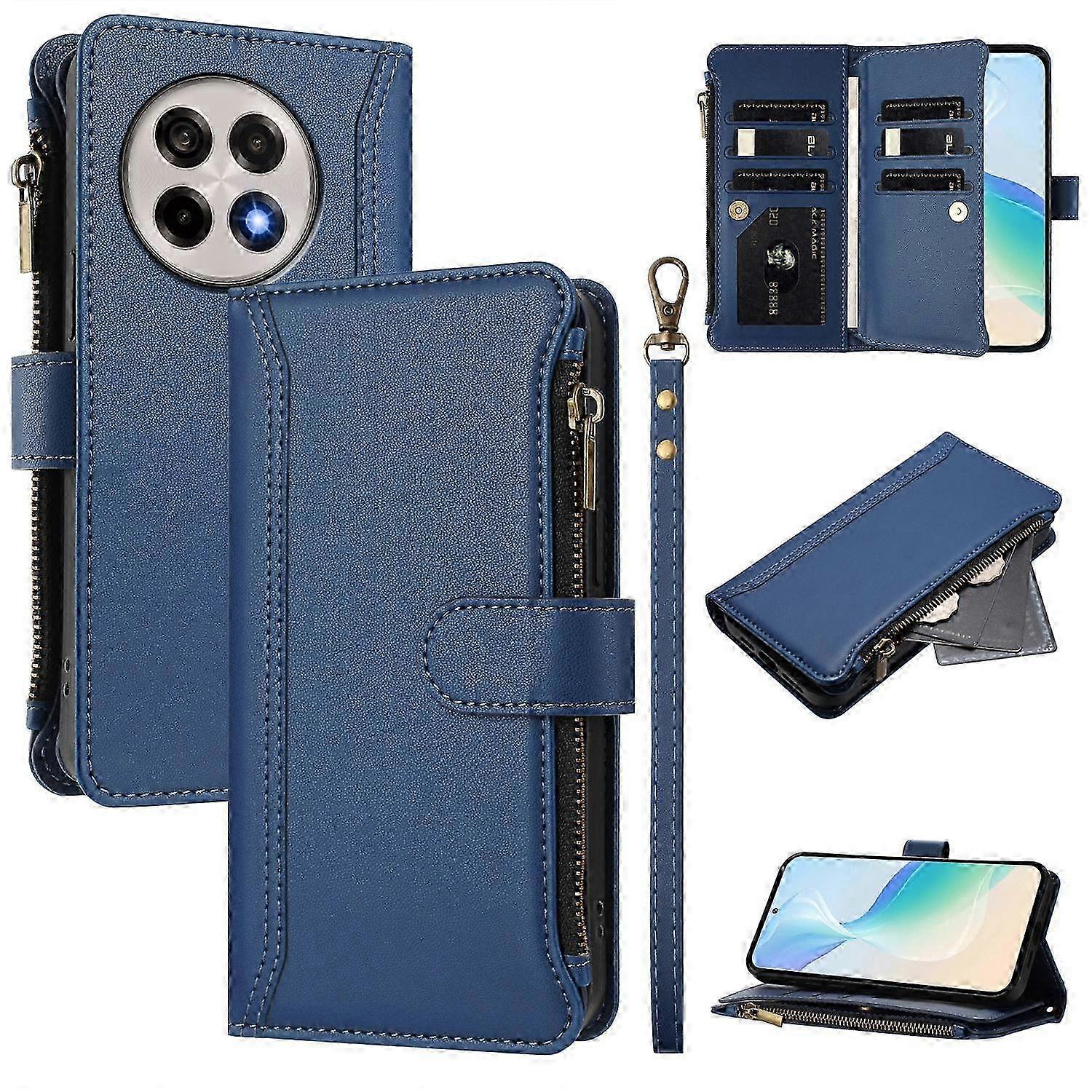 Leather Wallet Case for OnePlus Ace 5 Pro/13R 5G, Zipper Closure, Stand Function, 9 Card Slots, Premium Phone Cover