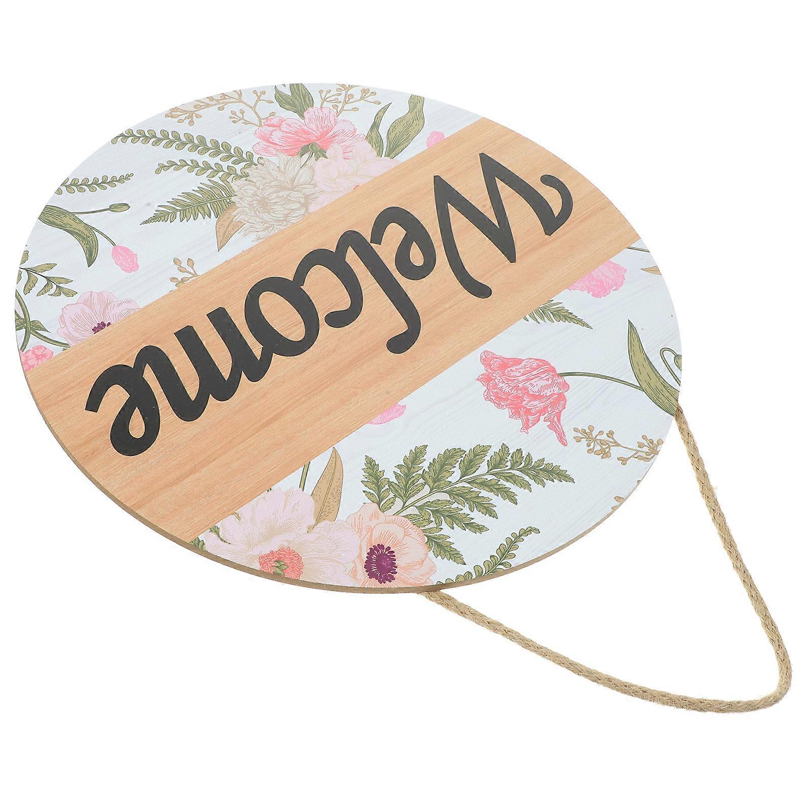 Wall Hanging Wooden Sign For Store Entrance Round Shape Welcome Sign 1Set