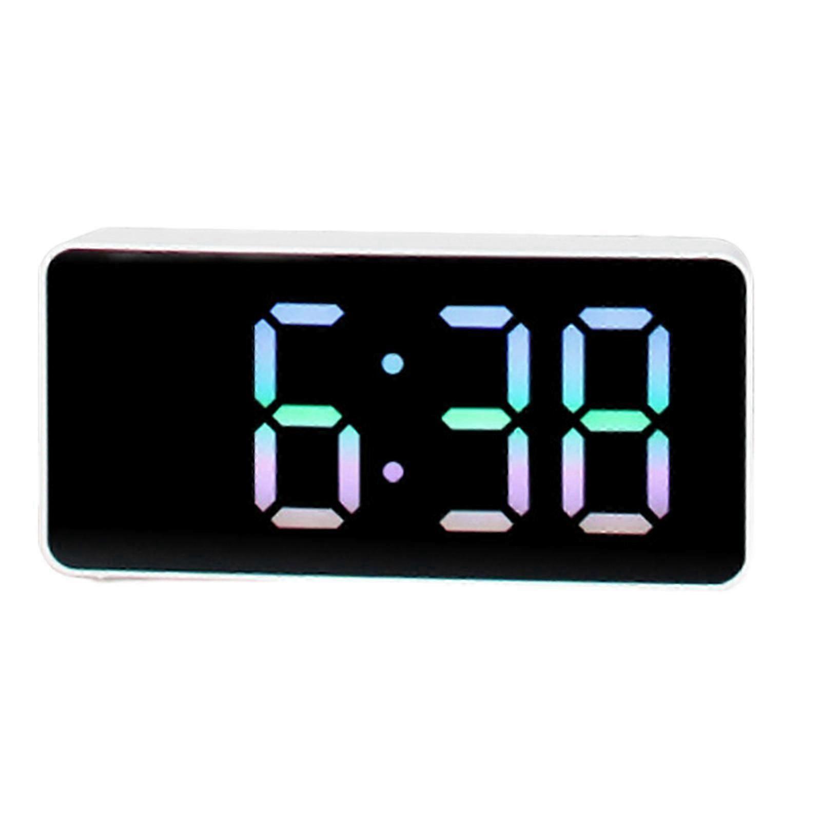 Mute- Mirror Clock Digital LED Large Display Voice Control Alarm Clocks Makeup Mirror Modern Snooze Memory for Bedroom  White