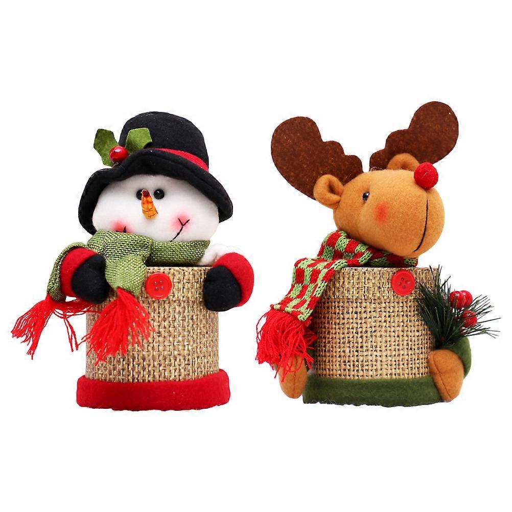 Holiday Treat Boxes Christmas Candy Jars Cartoon Decorative Storage Container Linen and Paperboard for Family Theme Party 2Pcs