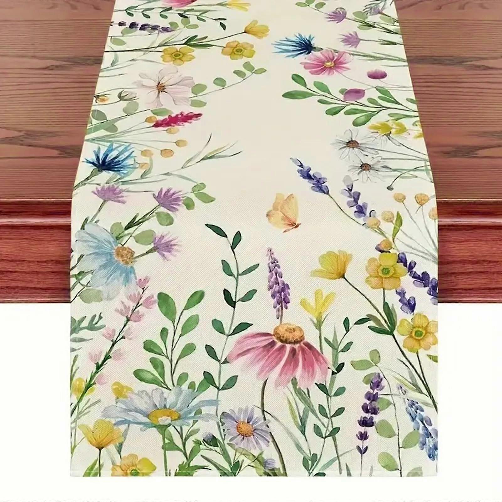 Woven Polyester Table Runner 40 x 140 cm for Spring Summer Kitchen Dining Decoration