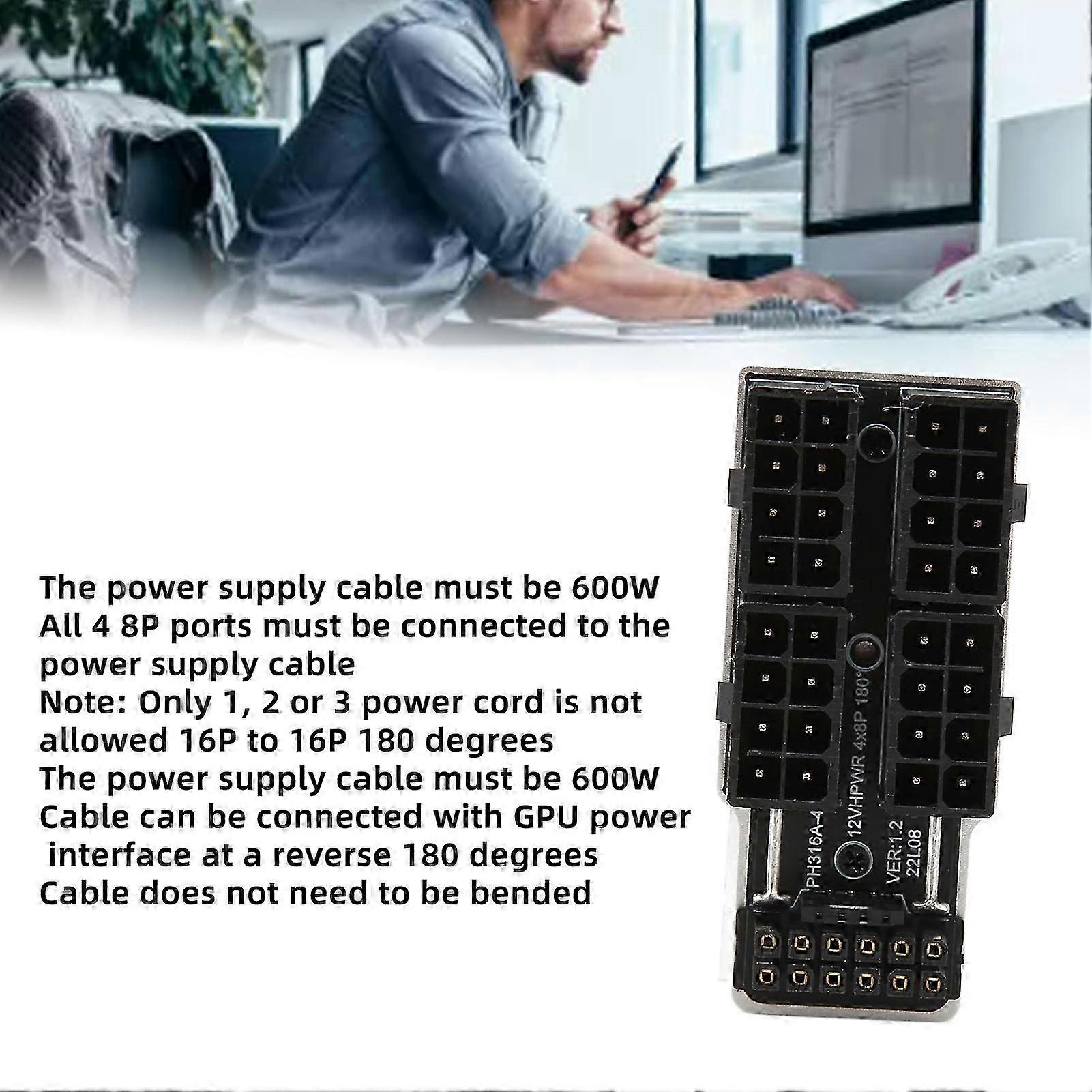 GPU Power Adapter Board 180 Degrees 4x8P to 12VHPWR 12P Plus 4P ATX3.0 PCIe 5.0 GPU PCIe Connector for Desktop Computer PH316 48 White