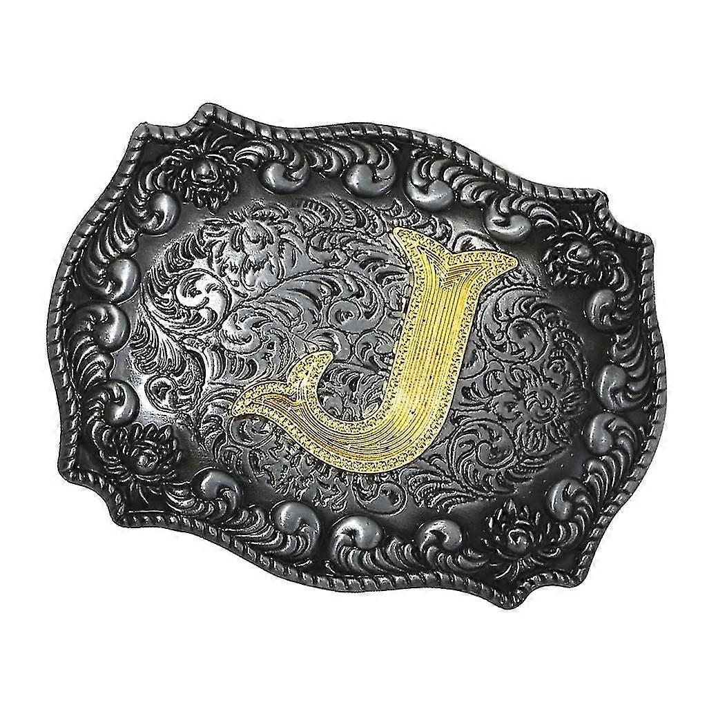 Western Cowboy Golden Initial Letter A-Z Metal Belt Buckle Men's Accessory J