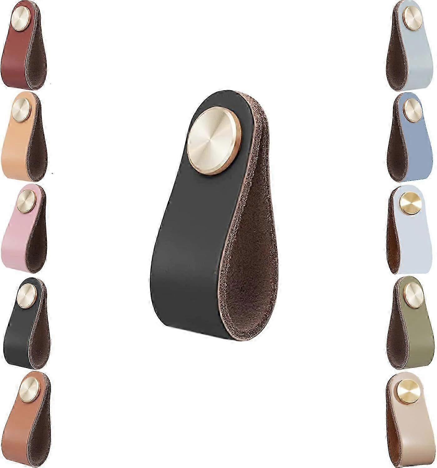 ידיות ארונות עור, 2 משיכות דלת מגירה, ידיות דלת רהיטי רטרו נגד התנגשות לשידתי מטבח (שחור)