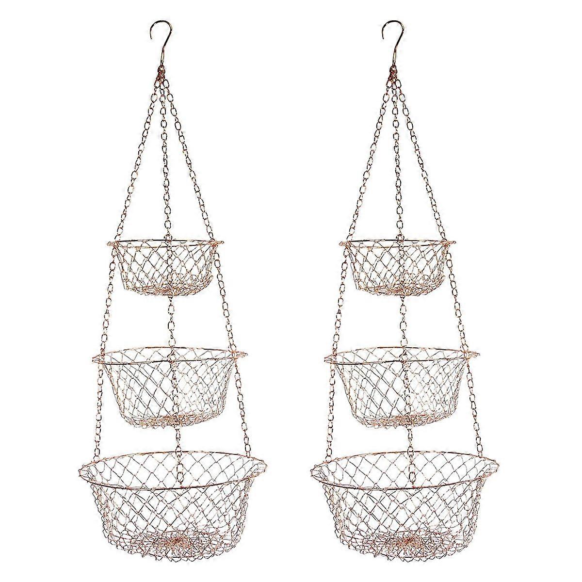 3 Tier Fruit, Vegetable Kitchen Storage Basket Hanging Basket(Copper)