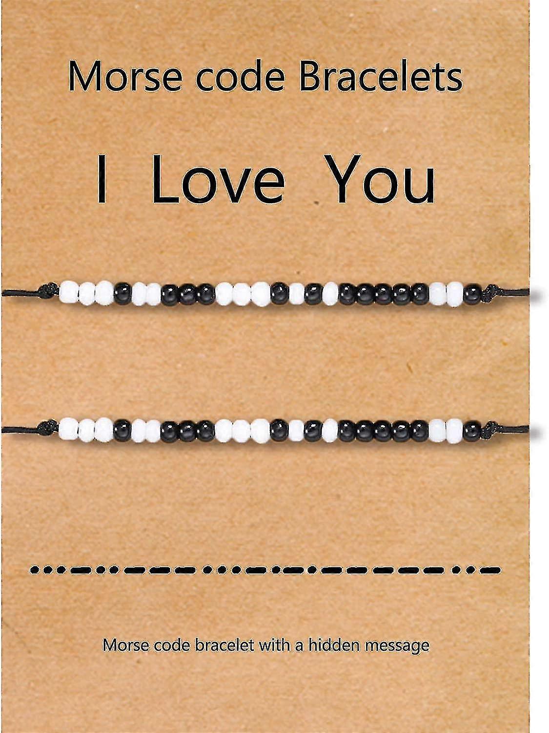 Couples Bracelets with Morse Code Design, Featuring High Quality Glass Beads and Durable Black Rope for Matching Sets