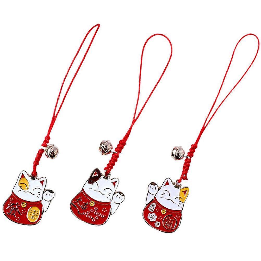 Japanese Fortune Cat Pendant Red Cat Shape Bag Charm for Phone Car Rearview Mirror Ornament Decoration present Giving 3Pack