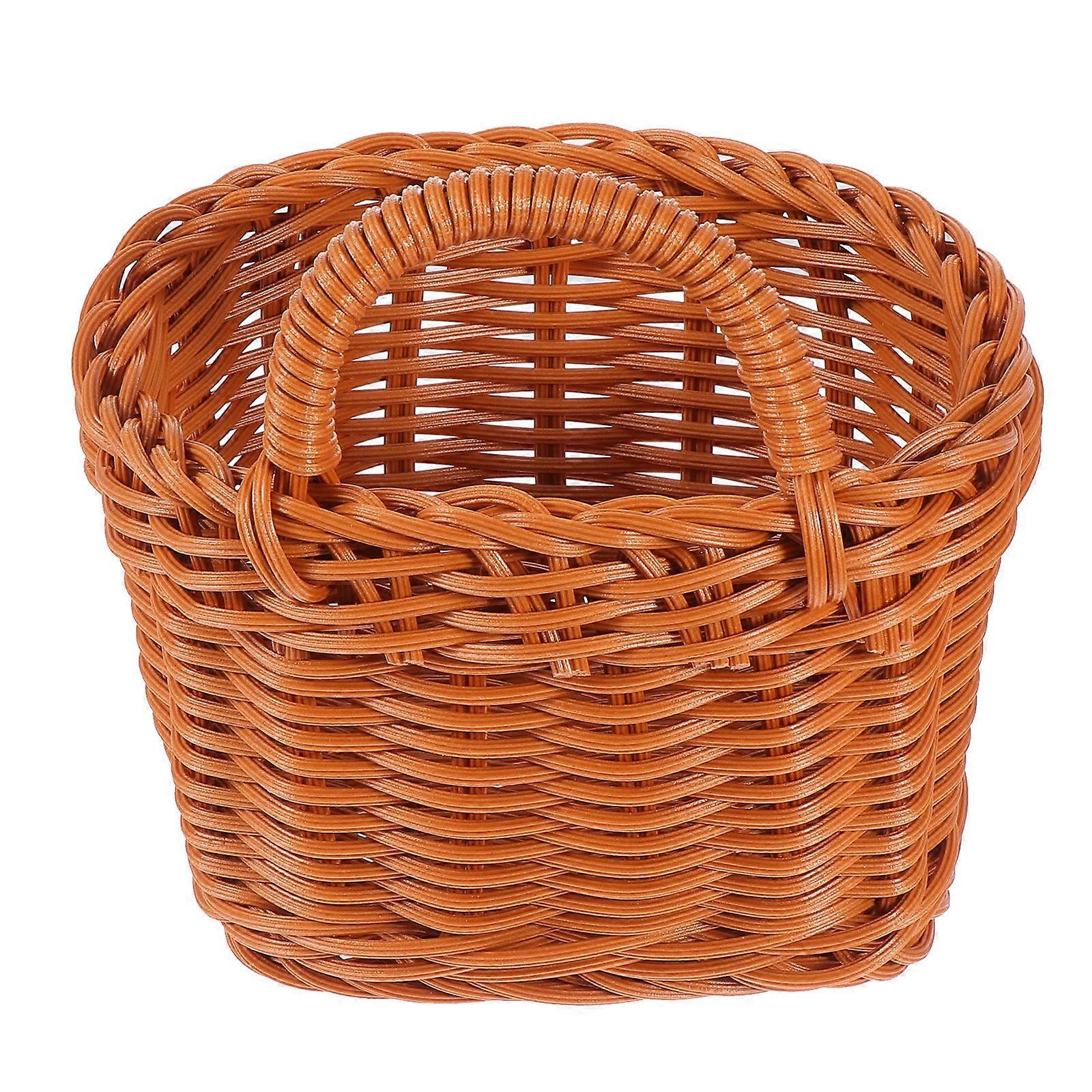 Vintage Style Imitation Rattan Woven Wall Hanging Storage Basket with Single Handle for Home, Office, and Restaurant Decor