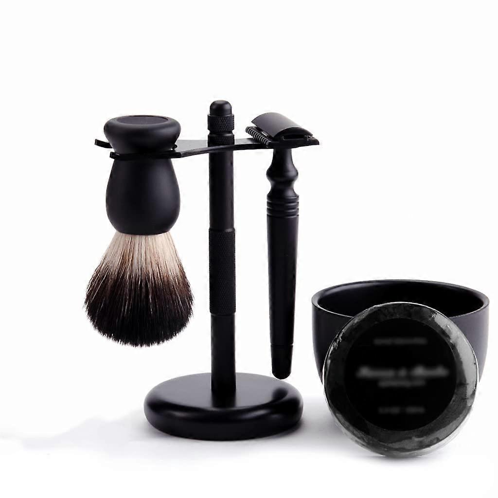 Razor Holder, Practical Shaving Brush Stand for Men, Classic 6 Piece Black Shaving Brush Holder Set, Double Sided Soap Dish, Metal Grooming Tools