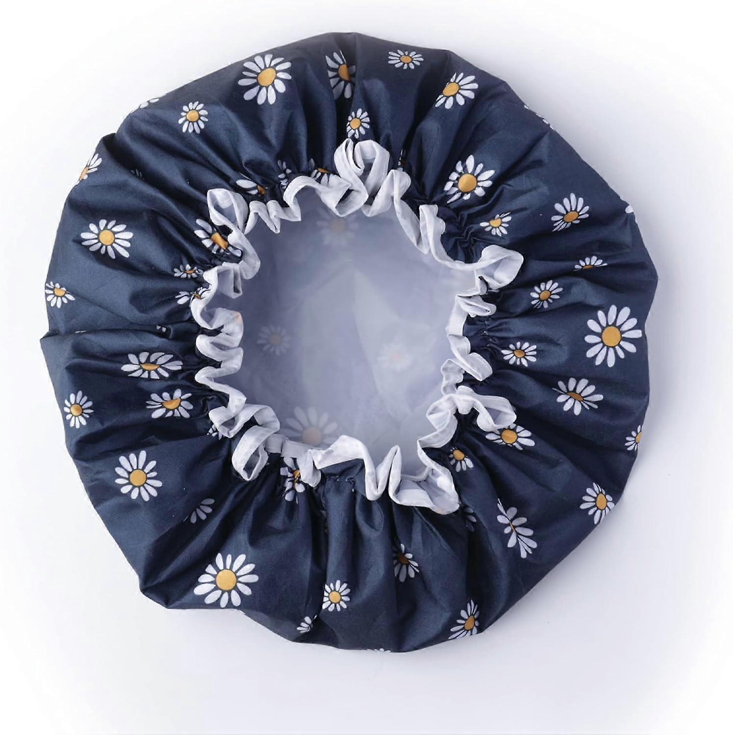 premium double layer shower cap with unique flower design, reusable, waterproof