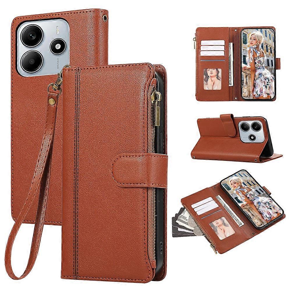 Compatible For Xiaomi Redmi Note 14 5G Case Multi Card Slots Zipper Leather Phone Cover with Wrist Strap