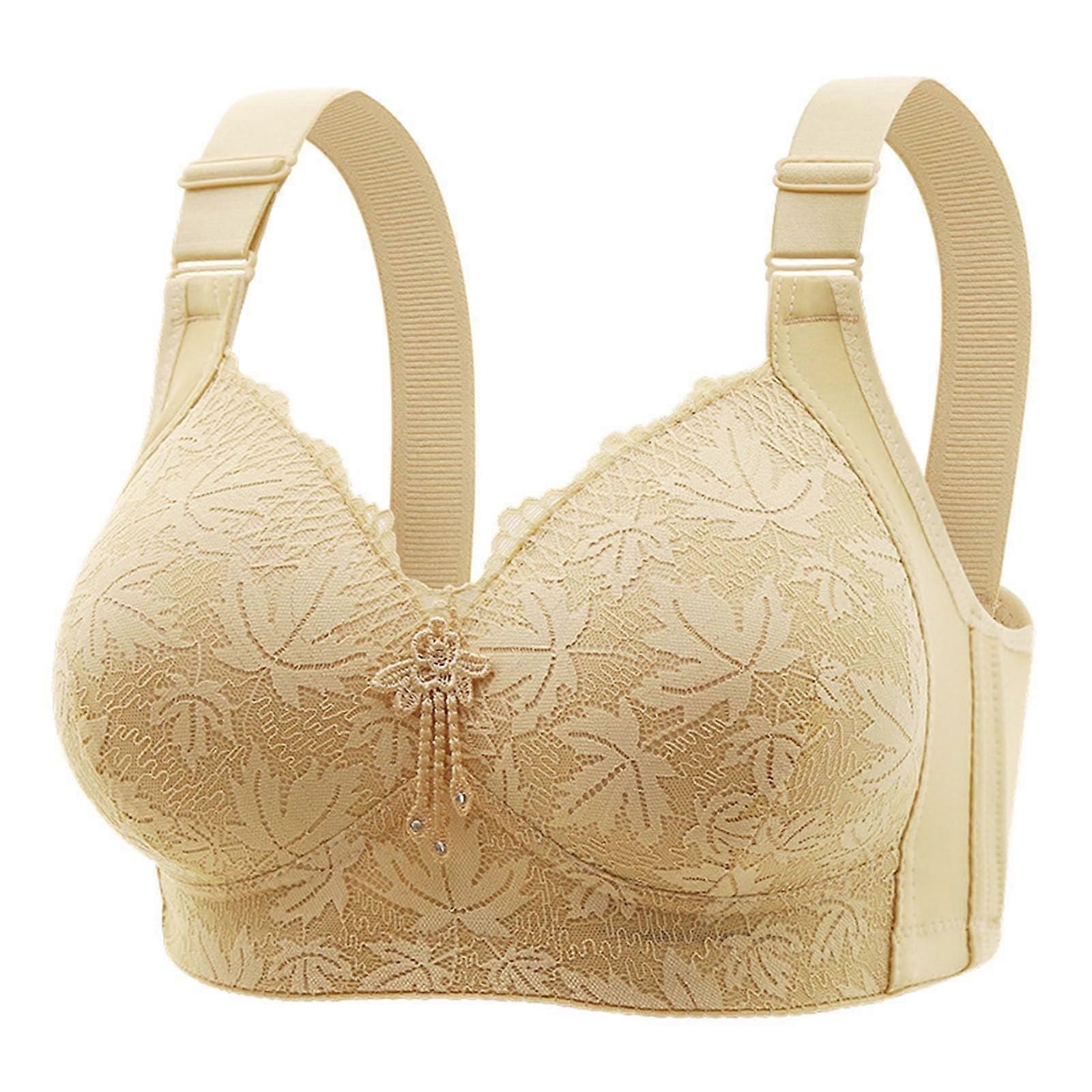 Sports Bra for Women V-Neck Bralette Soft Push-Up Padded Seamless Bustier Khaki 42 with Additional Bra Extension