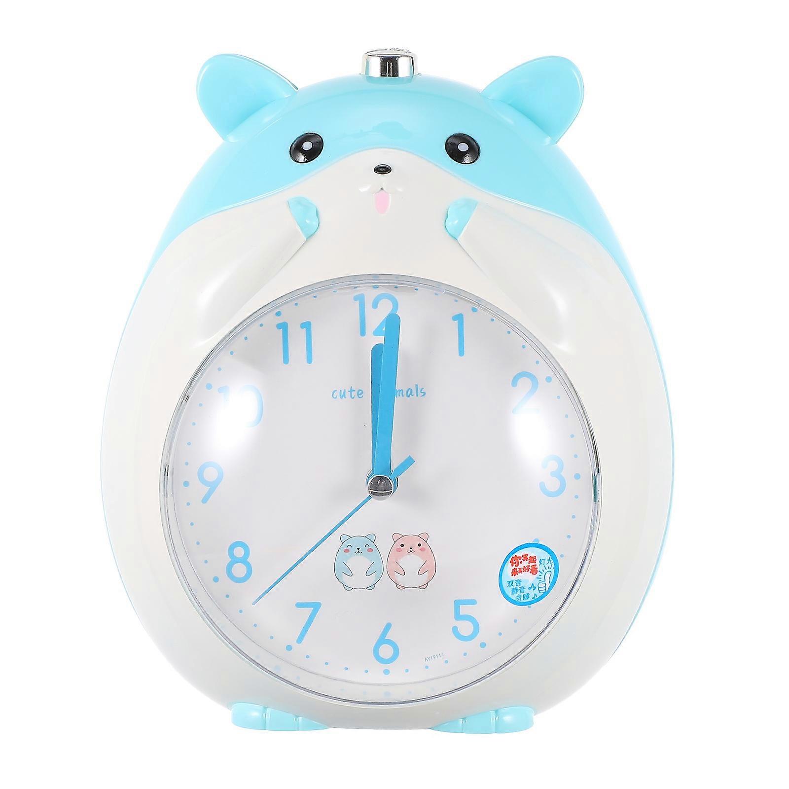 Cartoon Hamster Alarm Clock with Night Light for Kids Blue ABS PVC Material