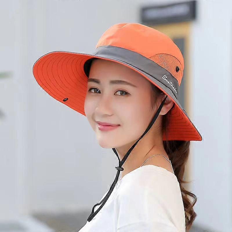 Women's Summer Mesh Wide Brim Sun Uv Protection Hat With Ponytail Hole(6)