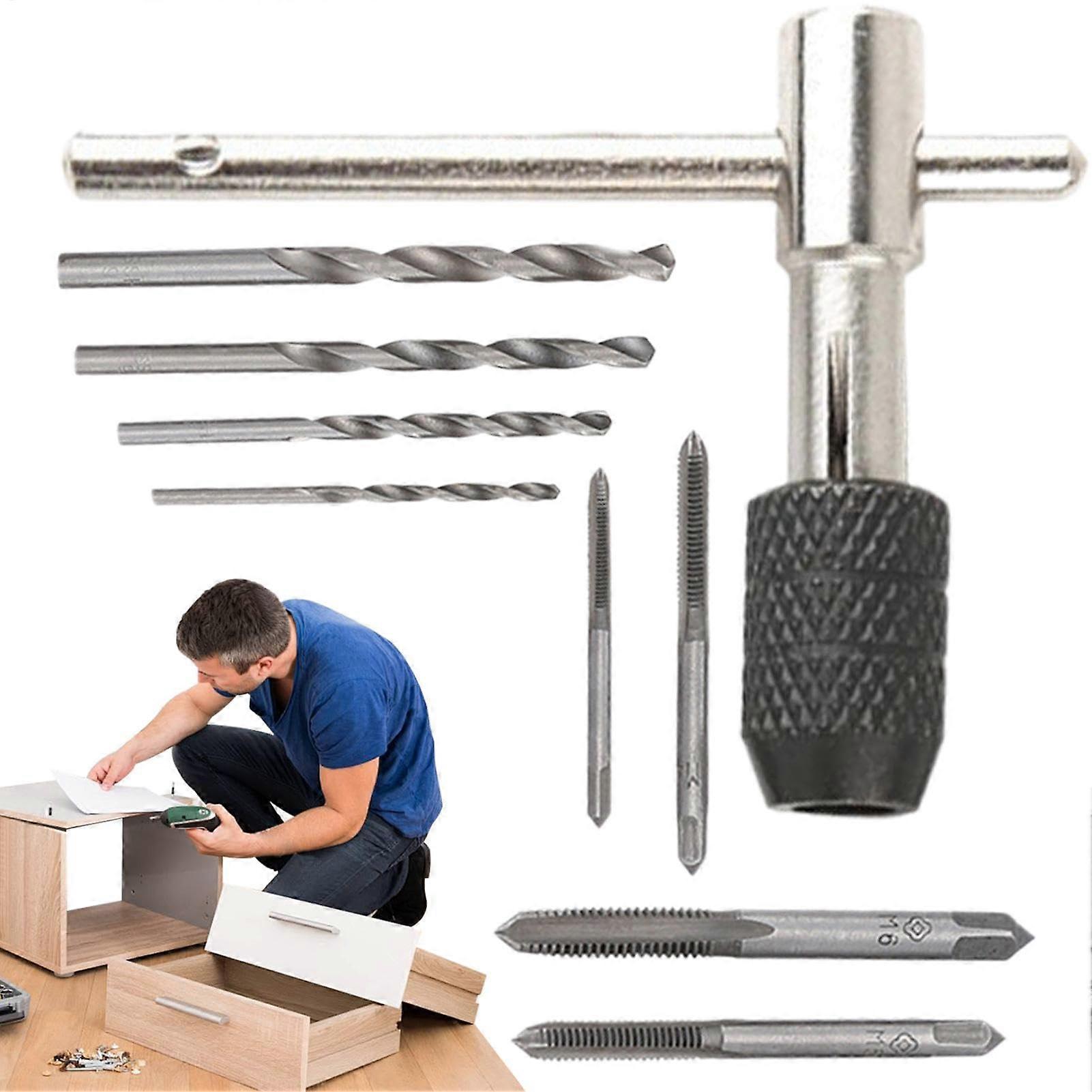 Tap set metric – M3M6 tap set metric and standard, tap 9piece tap set, tap handle tool 2.5/3.3/4.2/5 mm  threading set
