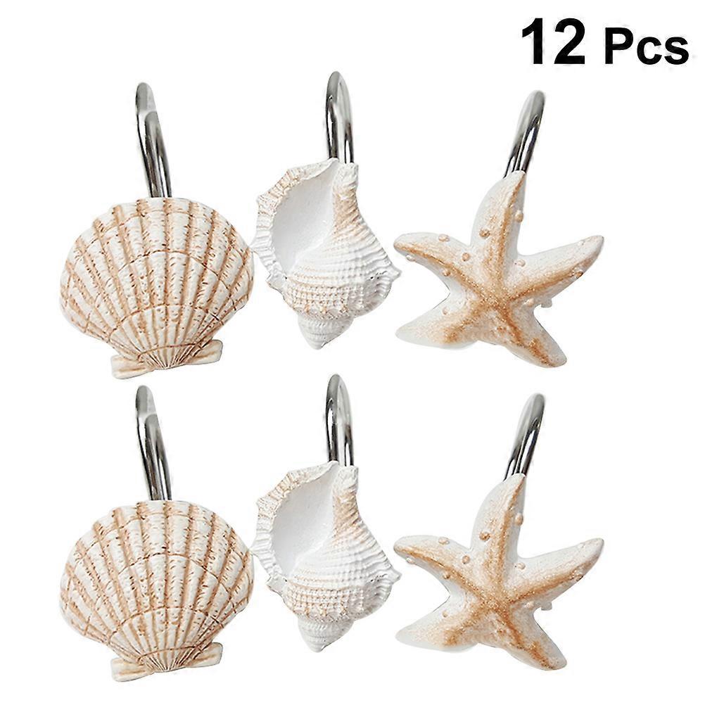 Drapery Hooks Resin Curtain Hooks Nautical Bathroom Decor Shape Anti-Rust Home Decoration 12Pcs