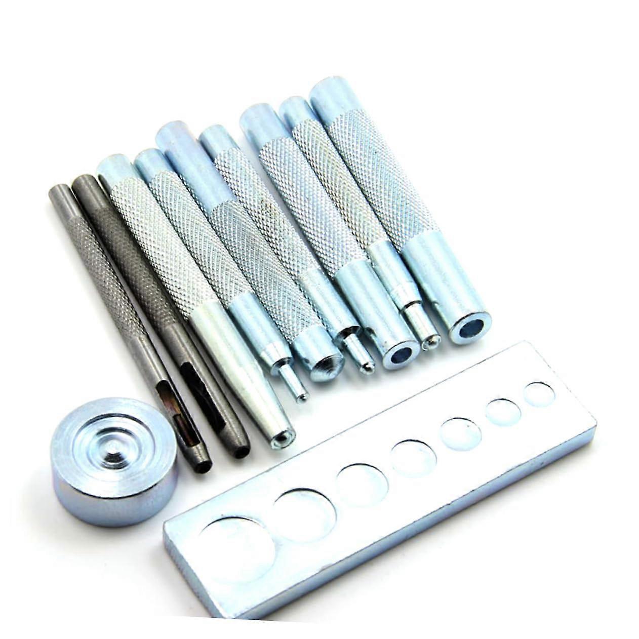 11Piece Rivet Setter Kit with Base for Installing Buttons and Rivets, Durable Metal Tool for DIY Leather Craft