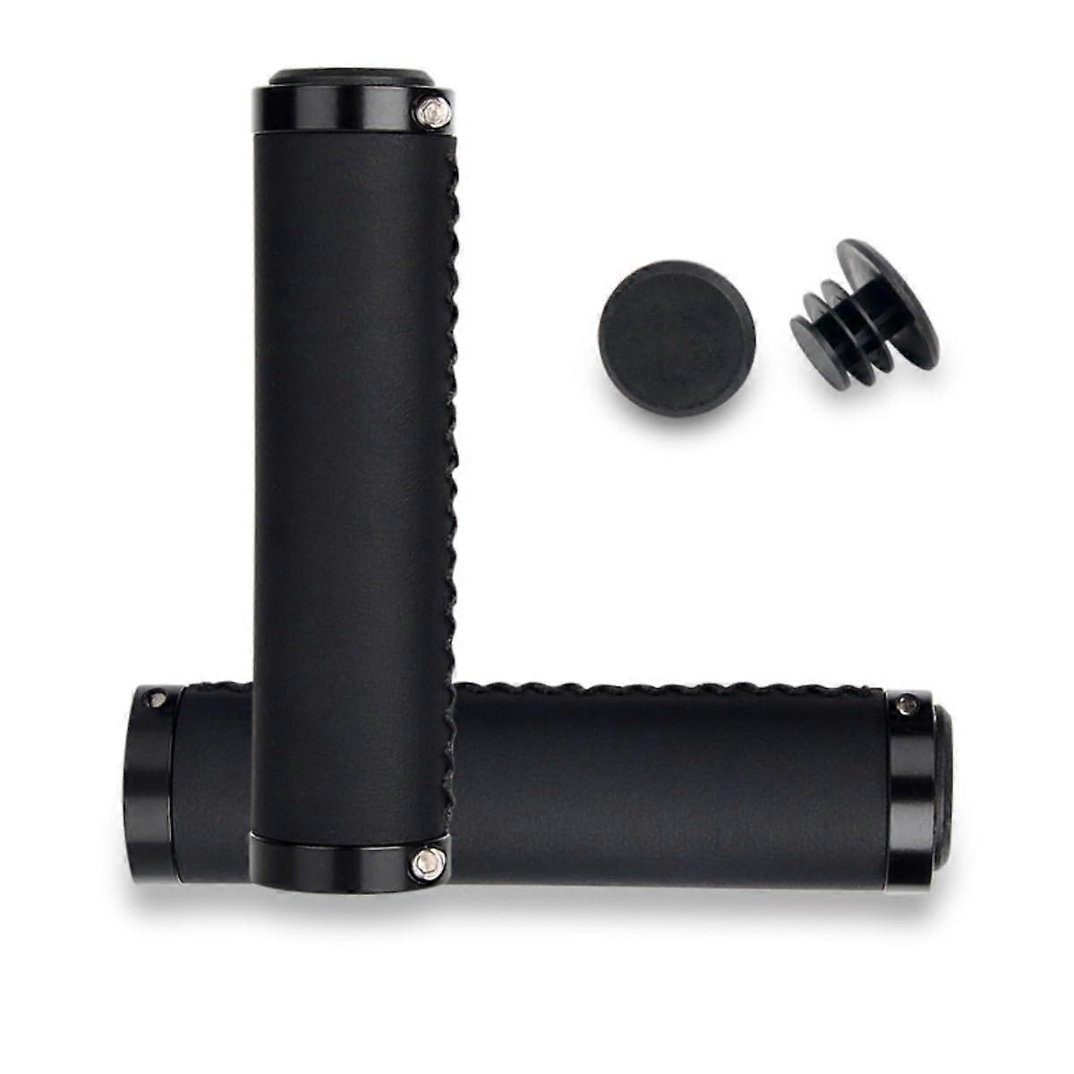 Bicycle Grips PU Leather Non-Slip MTB Handlebar Grips for Mountain Bikes and Road Bikes Comfortable Fit Black Color