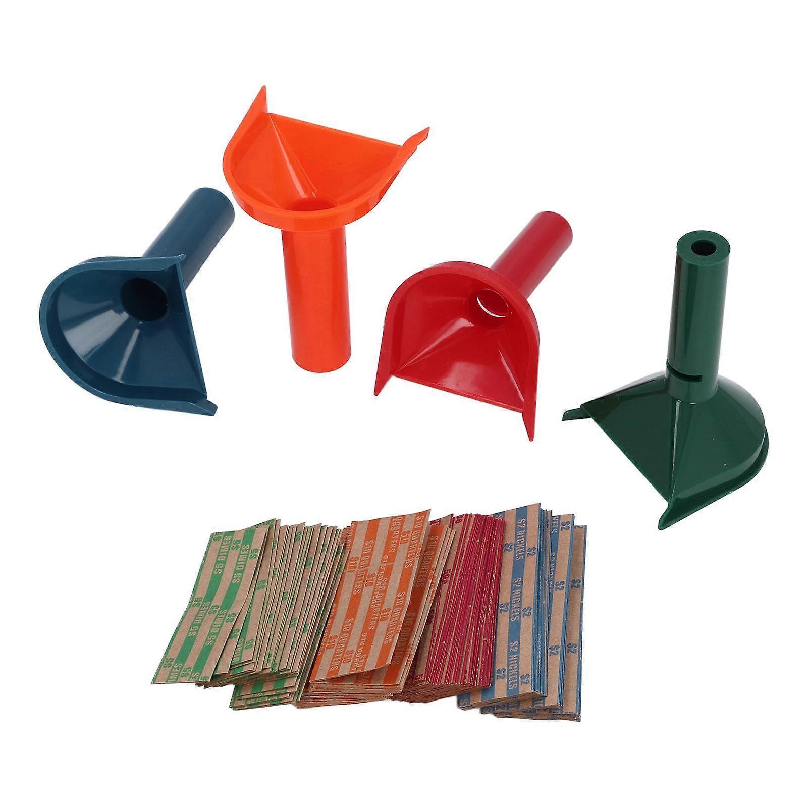 Coin sorter, versatile colorcoded coin counting tubes, 4 pieces, for banks, offices, restaurants