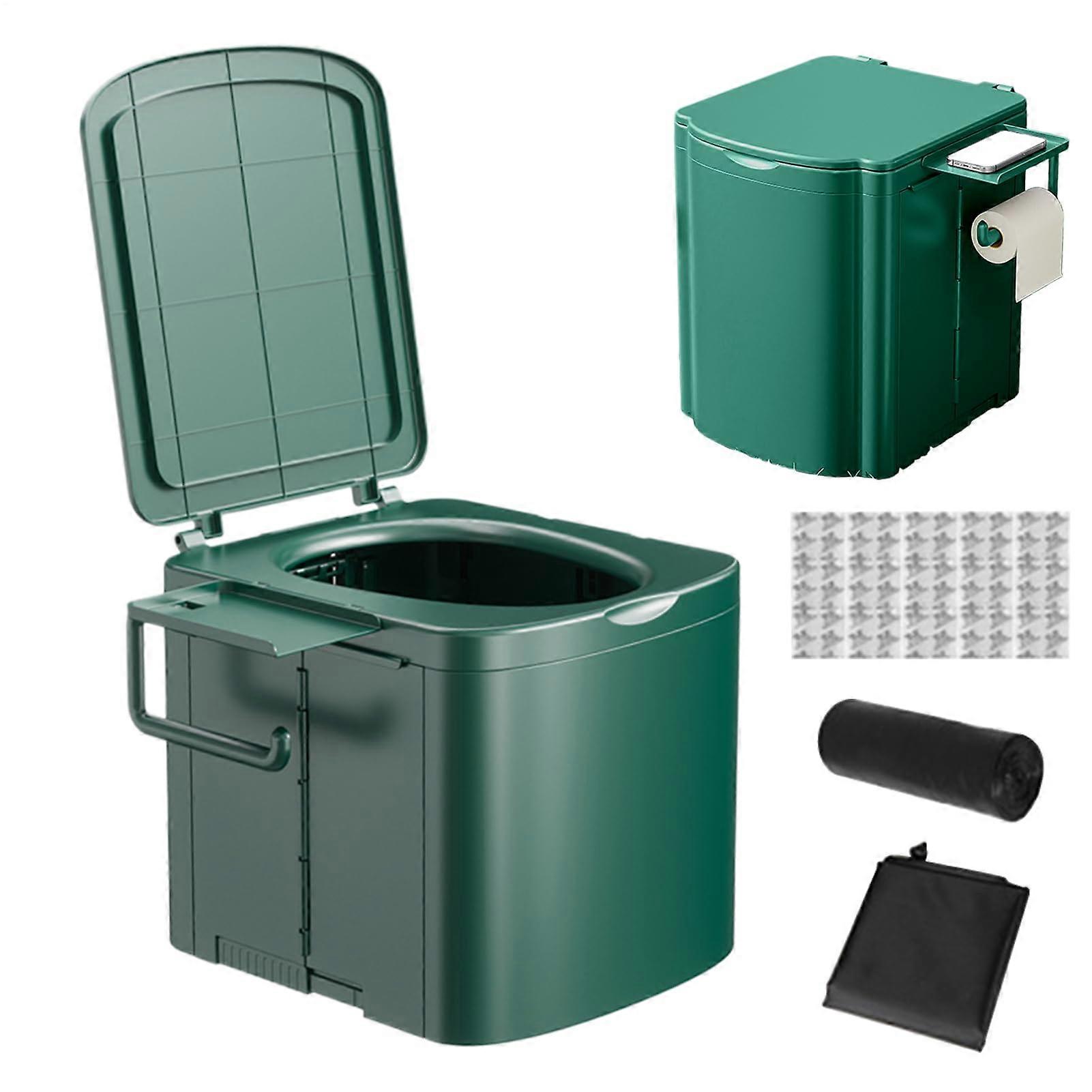 Portable Toilet, Ergonomic Camping Toilet Compact with Side Storage, Sturdy Exercise Seat for Camping, Boat, RV Travel, Green